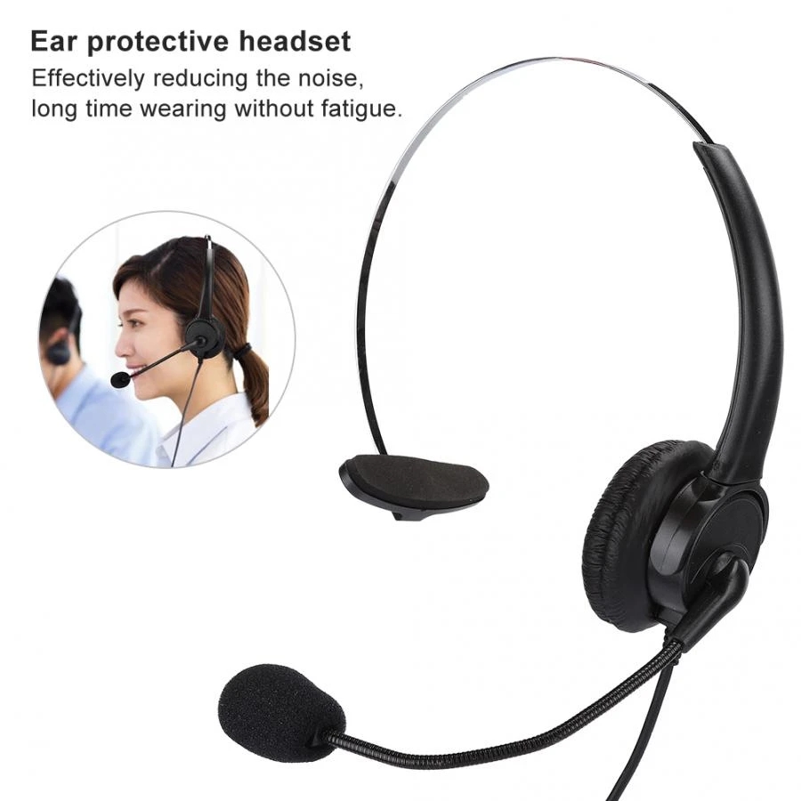 Phone Headset Crystal Head Call Center Headset, Noise Cancelling Microphone with Double 3.5mm Plug / USB Connector for Computer