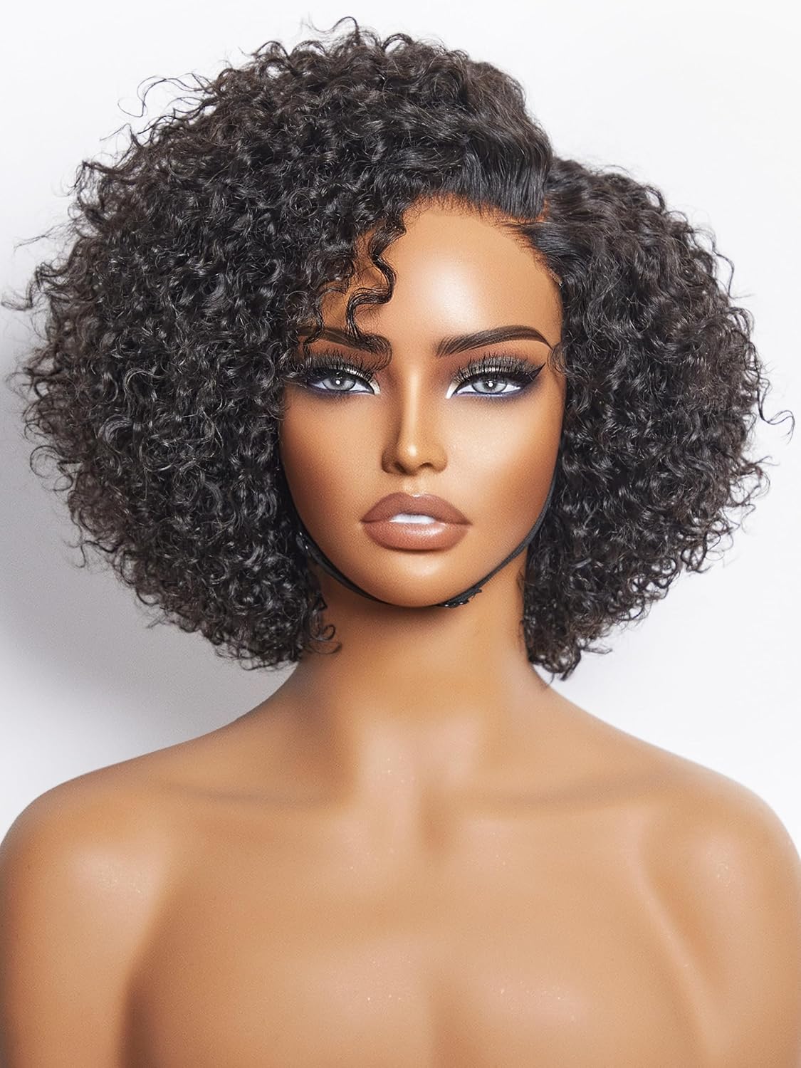 LUVME HAIR 8" Curly Glueless Without Spray Wigs Human Hair Pre Cut/Plucked, Undetectable HD Lace Wig Ready to Go Lace Bob Wig Short Curly 180 Density
