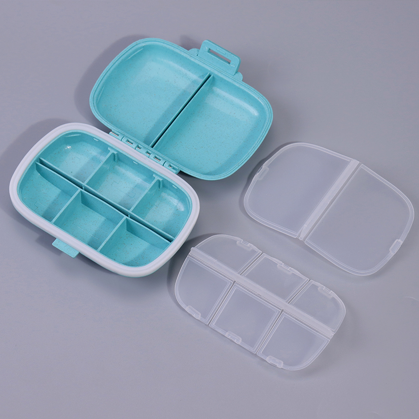 1PC Portable 8 Grids Sealed Pill Box With Seal Ring Small Box For Tablets Wheat Straw Container For Medicines