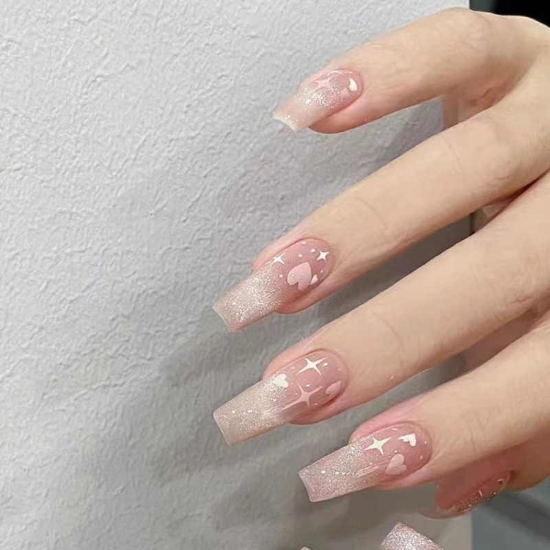 24PCS Fake Nails Simple Short French styles Stick on Nails Coffin Flame Press on Nails Art DIY Manicure Tool