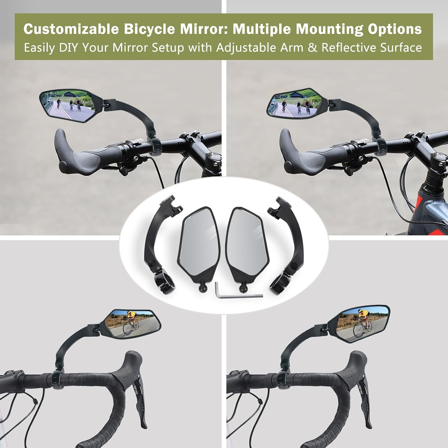 Adjustable Handlebar Bike Mirrors, Left & Right Bicycle Mirror Set,Universal Bike Mirrors,HD Shatterproof Mirror, 360° Rotatable, Compatible with MTB,