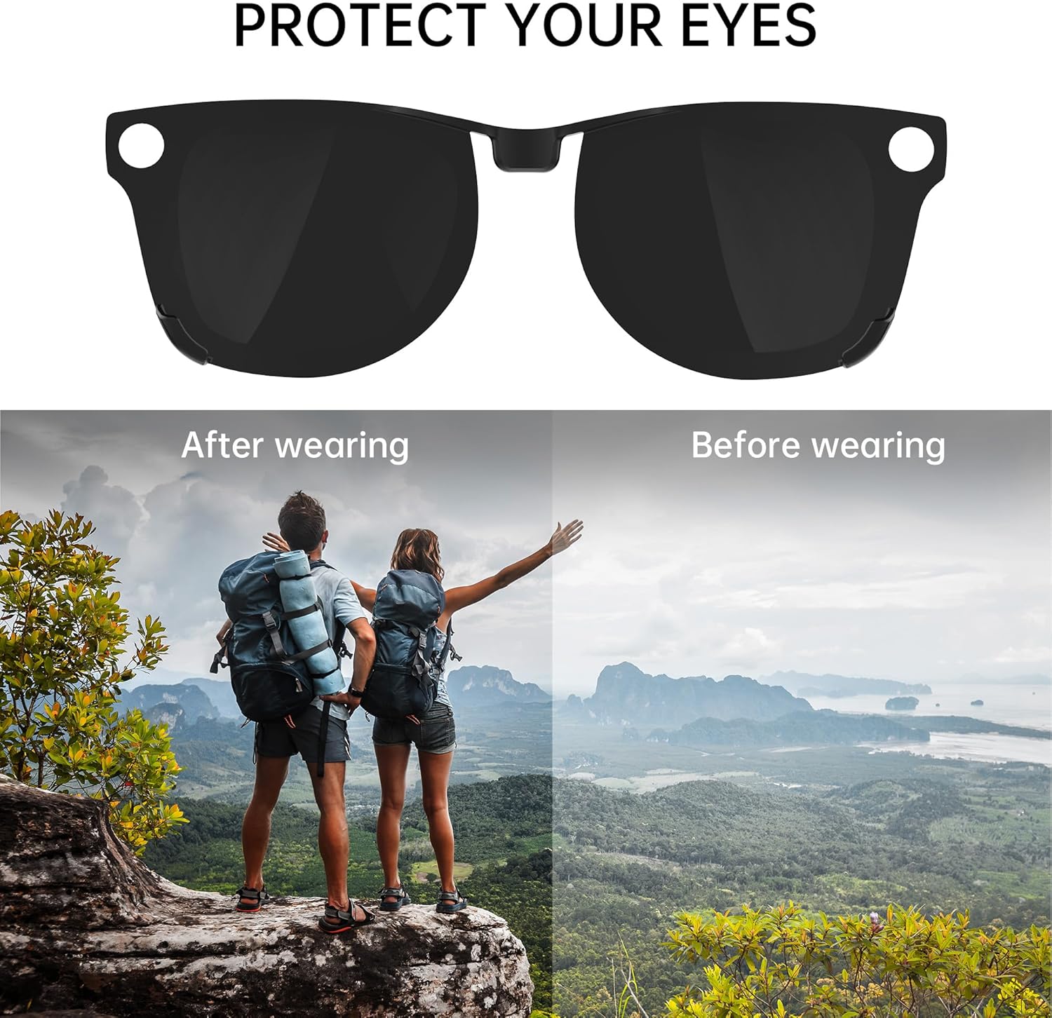 HIBLOKS Polarized Clip-ons for Ray-Ban Meta Wayfarer (RW4008 & RW4012 Large 53-22), Discoloration Clips Compatible with Ray-Ban Meta Wayfarer Gen 2 Pr