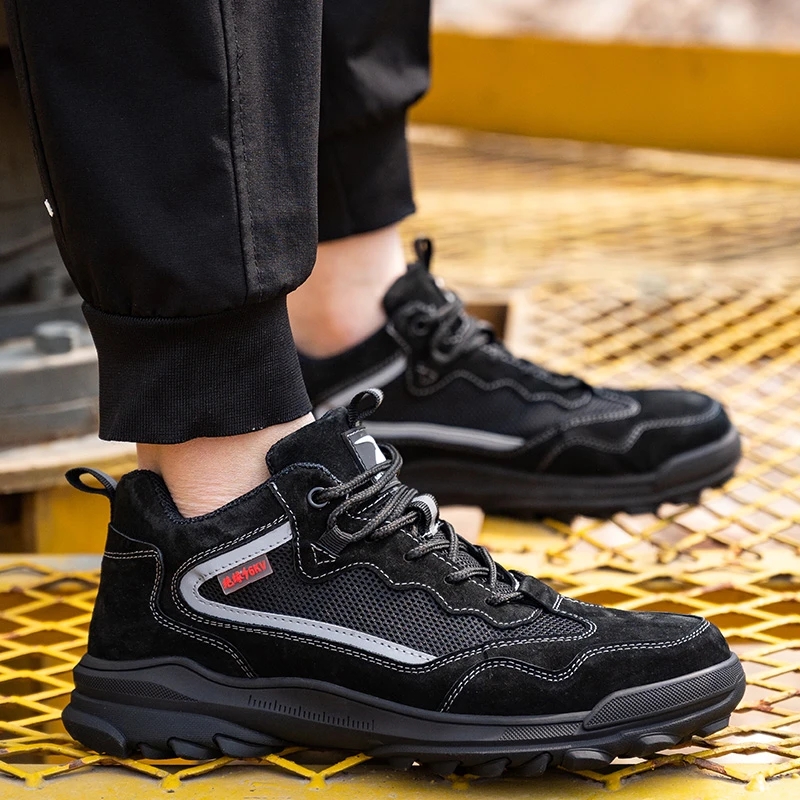 Flying woven labor protection shoes Men's anti-smashing, anti-piercing, breathable work shoes Steel Baotou high-top safety shoes