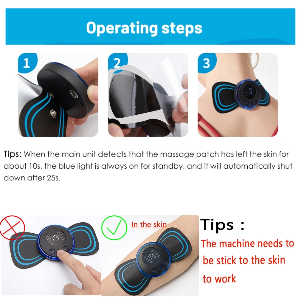 Mini Electric Pulse Neck Massager 8 Modes 19 Gears Back Shoulder Muscle Pain Relief Tool Body Massage Relax Fitness Ins