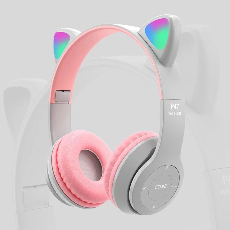 LED Cat Ear Wireless Headphones 5.0 Bluetooth Earphone Kids Gift Headset 3.5mm With Mic Noise Cancelling For Online Learning