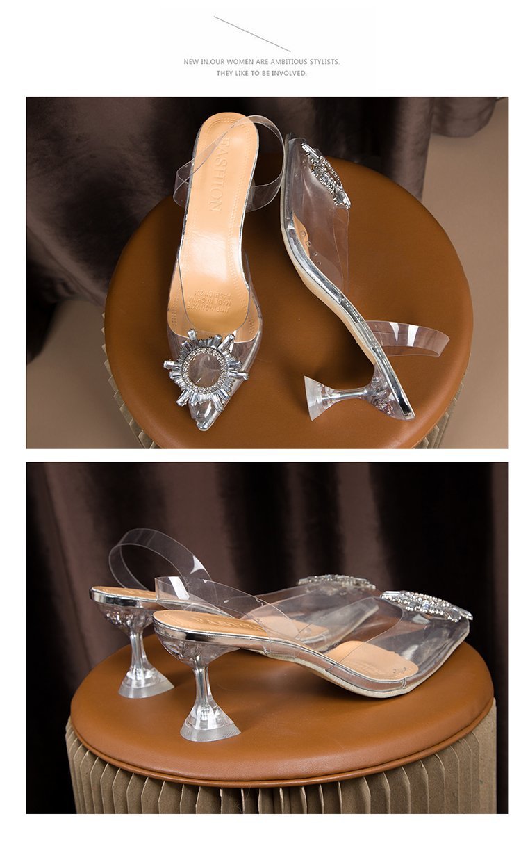 Size 38-42 women's delicate transparent PVC sandals open shoes ladies party pointed stiletto 7cm Heels Sandals