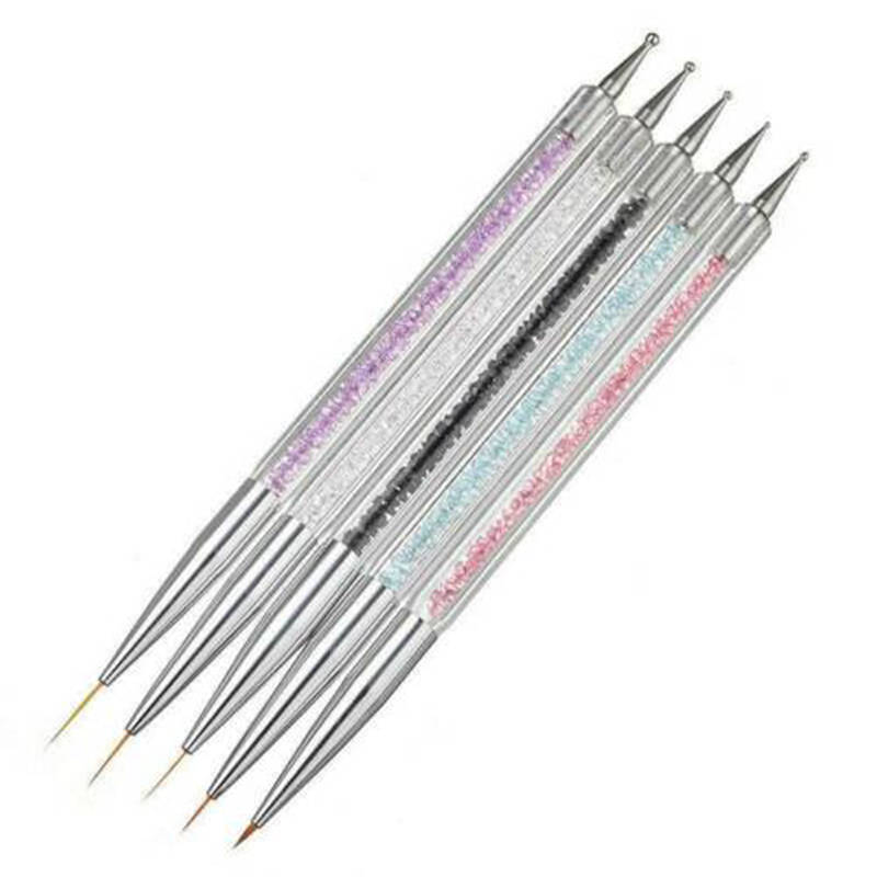 5PCS Nail Art Pens 2 Way Dotting Drawing Painting UV Gel Liner Polish Brush Set