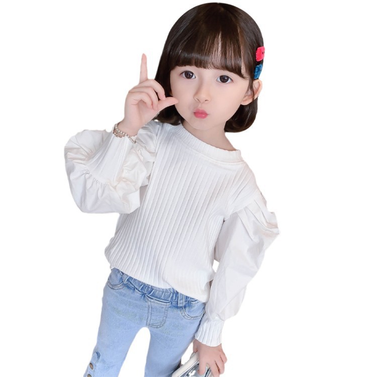 Girls Puff Sleeve Pure White Bottoming Shirt