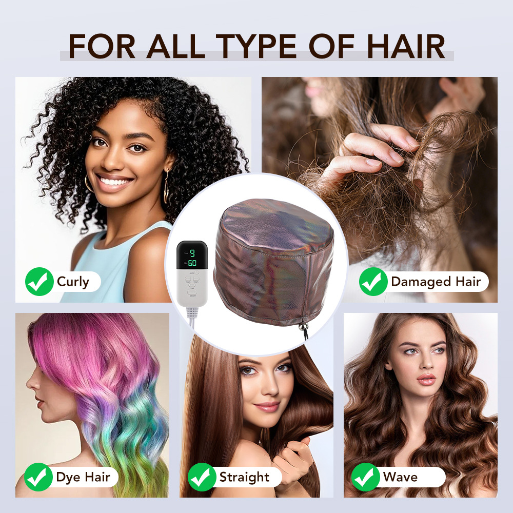 9 Temp 5 Timer PU Leather Hair Steamer Cap Waterproof Thermal Heat Cap for Home Hair Care Styling Tools Hair Care Spa Hat