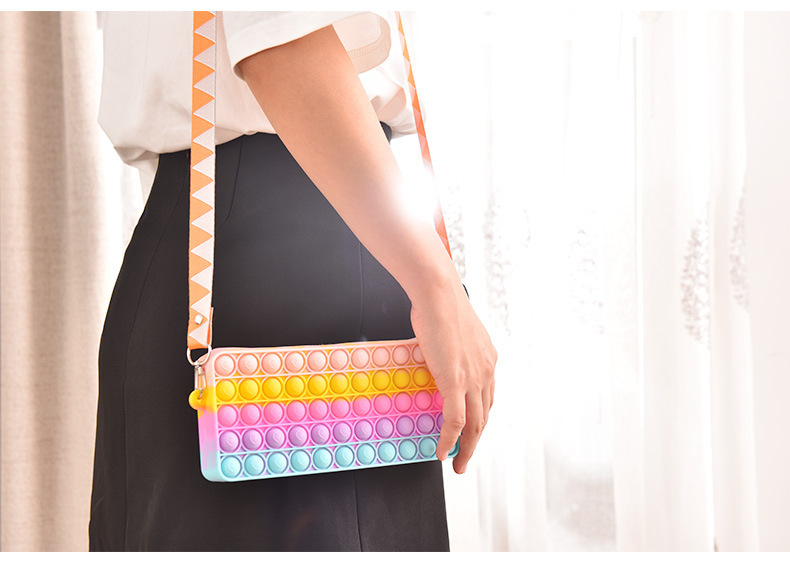 Fashion Pop Push Bubble Fidget Shoulder Bag With Strap Large Capacity Pencil Case Coin Purse Kids Wallet Antistress Fidget Toys