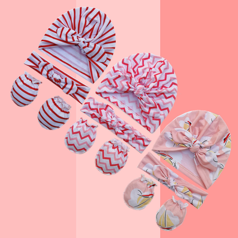 Good Newborn Baby headbands with Mitten Set Babies Beanie Infant Hats Baby Anti-scratch Mittens Gloves