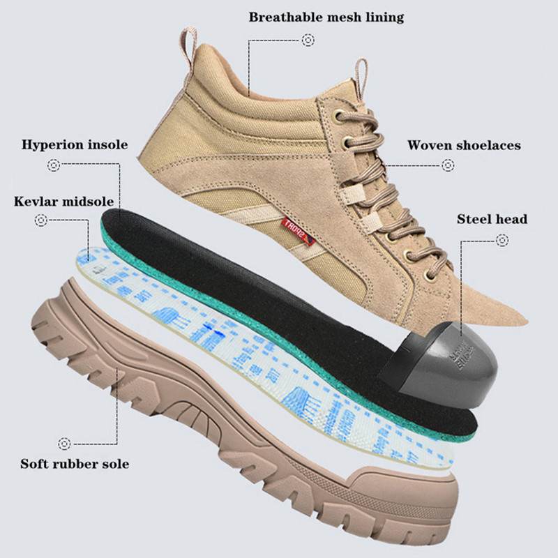 Work Safety Boots Steel Toe Protective Safety Boots Men Women Work Sneakers Kevlar Head Wrap Cool Indestructible