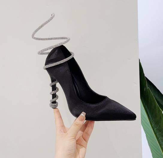 Pointed high heels imitation silk high heels high heels snake-shaped spring high heels