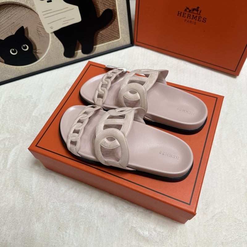 Hermes Spring and Summer Classic Pig Nose Slippers Chypre Women's Erlong Slippers One Stirrup Beach Flat Sandals