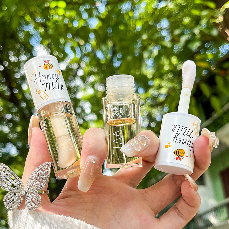 Honey Peach Tinted Lip Oil Lip Enhancer Serum Long Lasting Non-stick Moisturizes Vitamin E Lip Beauty Lip Care Serum