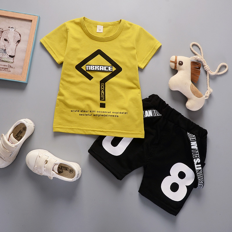 Children's clothing summer new cool boys two pieces set kids baby hipster question mark T-shirt pants cotton suit