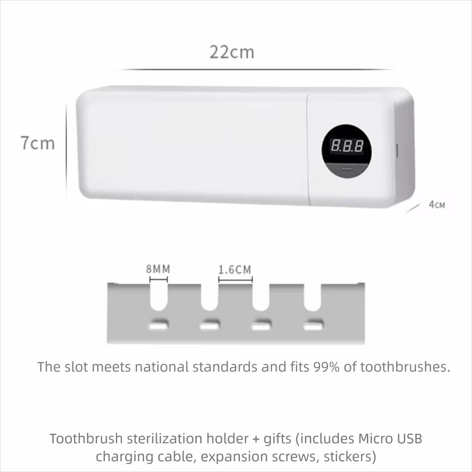 USB Rechargeable UV Toothbrush Sterilizer Wall Mounted Timer Function UV Toothbrush Holder White Color 1200mAh
