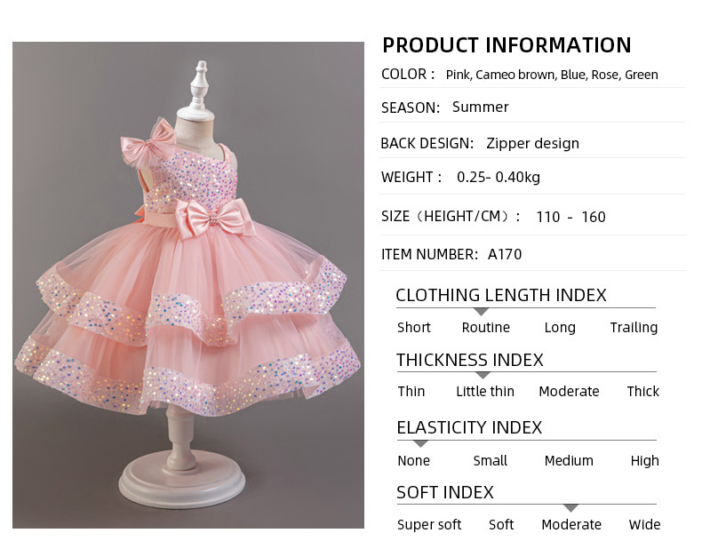 New children's sequined fluffy mesh cake princess dress, baby girl's first year banquet evening dress
