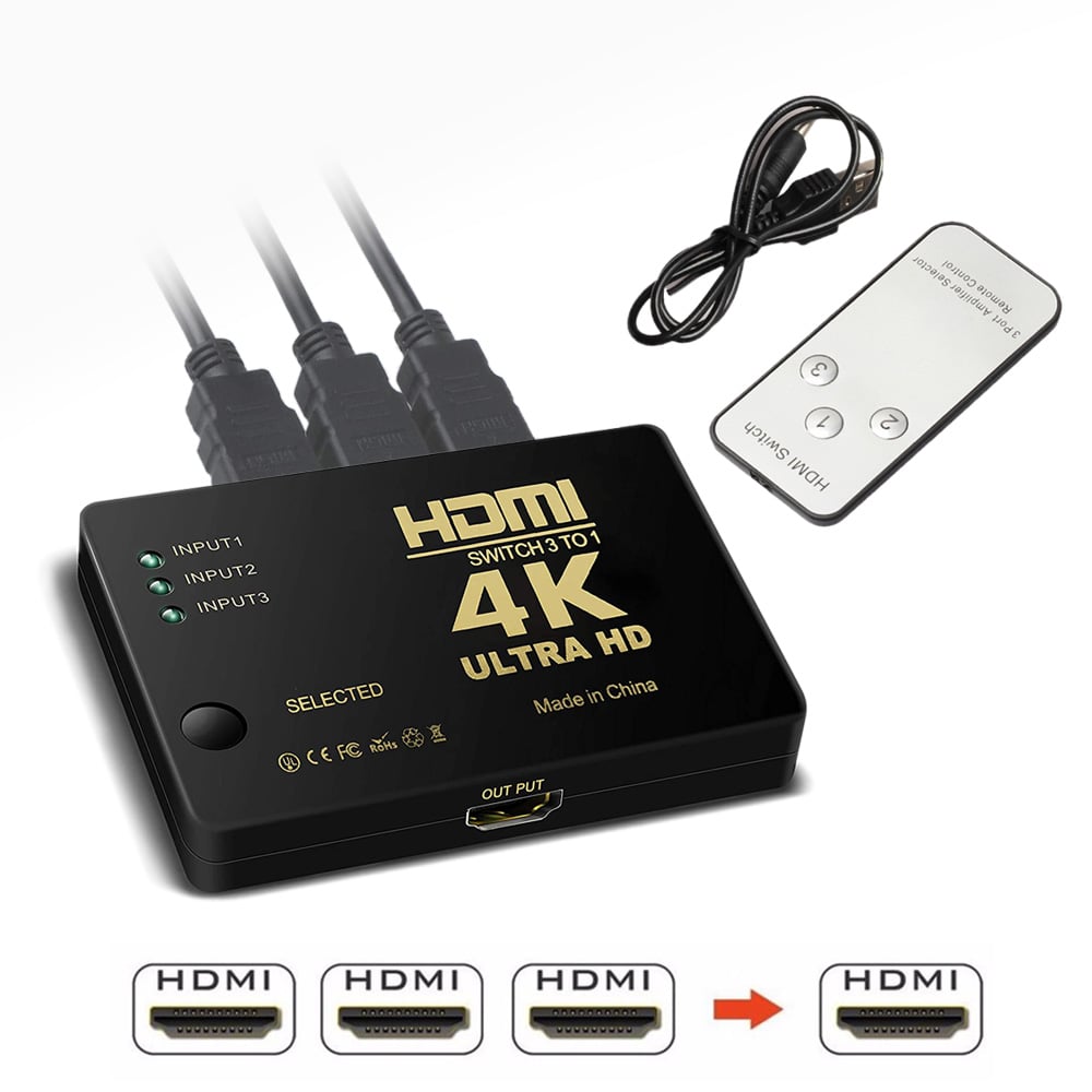 4K 2K 3x1 HDMI Cable Splitter HD 1080P Video Switcher Adapter 3 Input 1 Output Port HDMI Hub for Xbox PS4 DVD HDTV PC Laptop TV