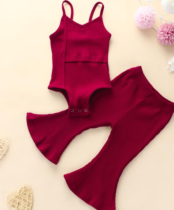 Girls' suit cotton suspender Khaki flared pants