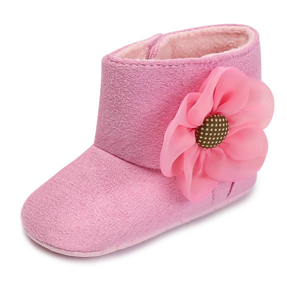 Newborn Baby Toddler Boy Girl Soft Sole Flower Bow Crib Shoes Warm Boots Prewalker 0-18M