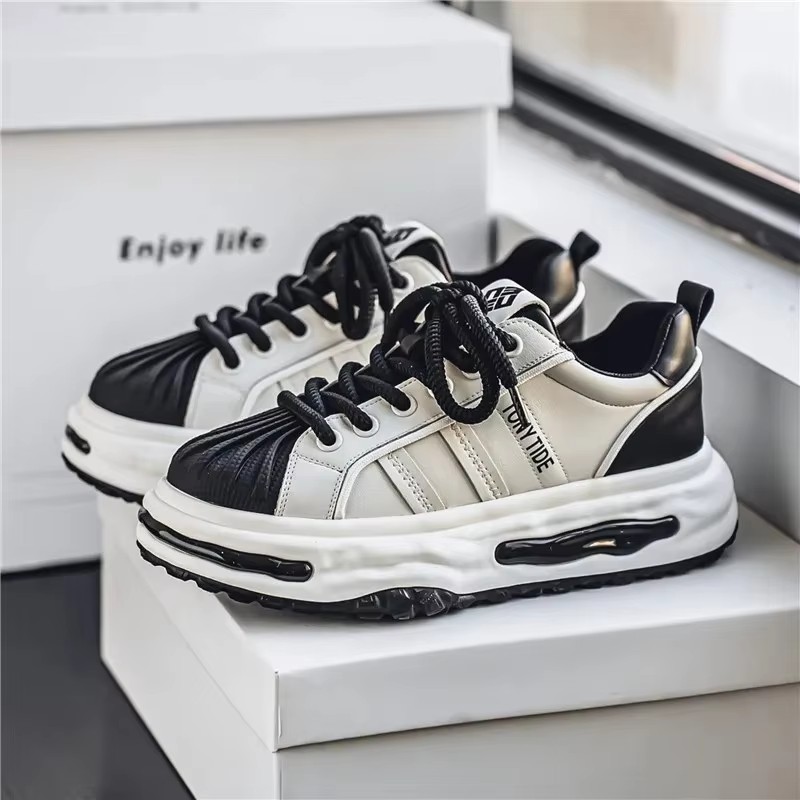 Men's Sneakers Design Printing Leather Casual Sports Shoes Fashion Comfortable Height Increased Flat Platform Skateboard Shoes
