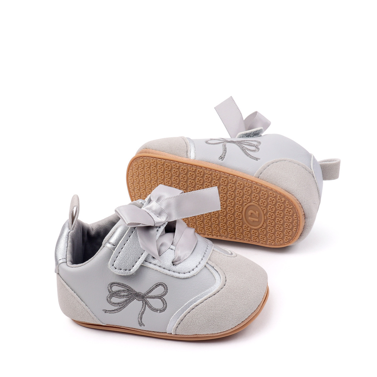 2026 New Design Newborn Baby Girls Causal Sport Style First Walking Outdoor PVC Sole With Beautiful Bow Toddler Shoes