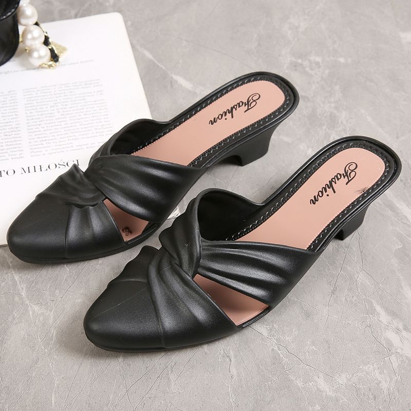 Fashionable Korean Style Solid Color Pointed Half Slippers For Women's Casual Outdoor Wear Summer Low Heeled Slippers