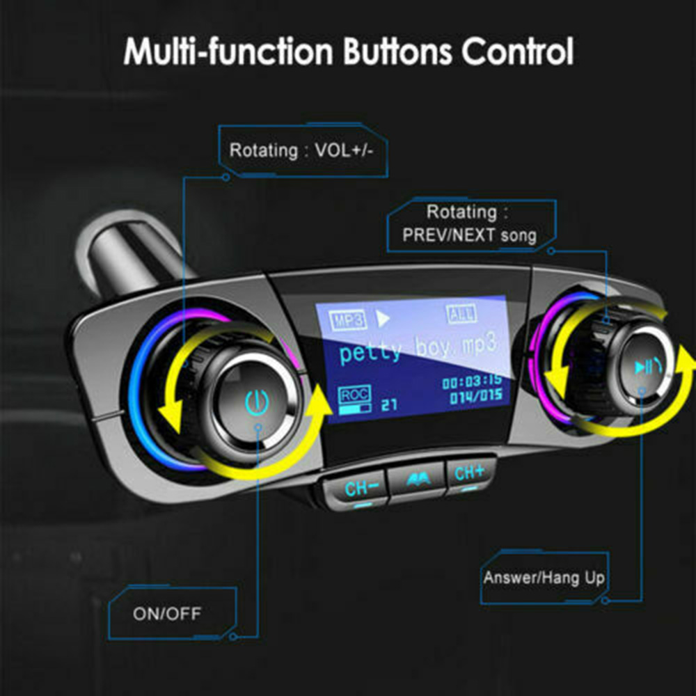Car Bluetooth Call Voice Broadcast Wireless Music Player 12V-24V FM Transmitter Dual USB Charging Bluetooth AUX U-Disk TF Card