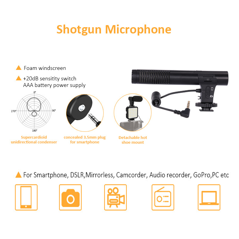 Professional Studio Microphone For Phone Camera Vlog Video Recording Condenser Microphone with Tripod LED Light Tabletop Stand