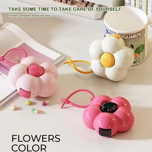 1pc Beautiful Flower Shaped Storage Box, Mini Portable Medicine Box, Earrings, Jewelry Storage, Waterproof Dividers, Pill Box