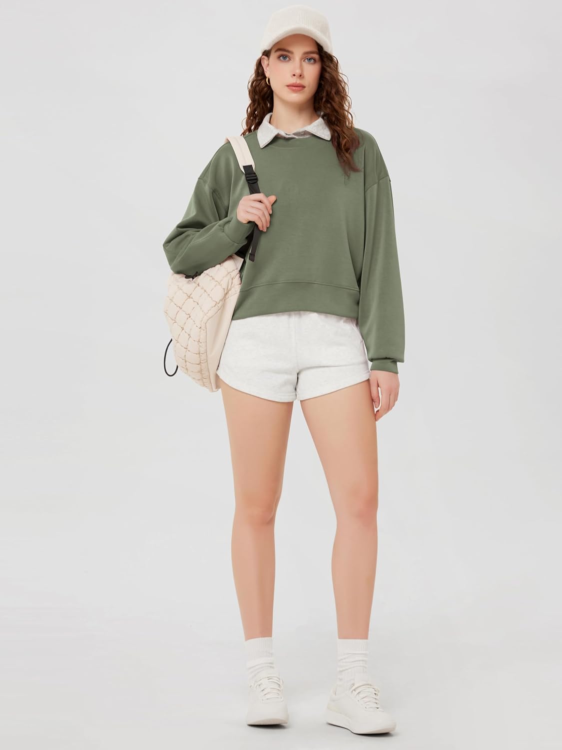 ODODOS Modal Soft Long Sleeve Cropped Sweatshirts for Women Oversized Crew Neck Pullover Crop Top