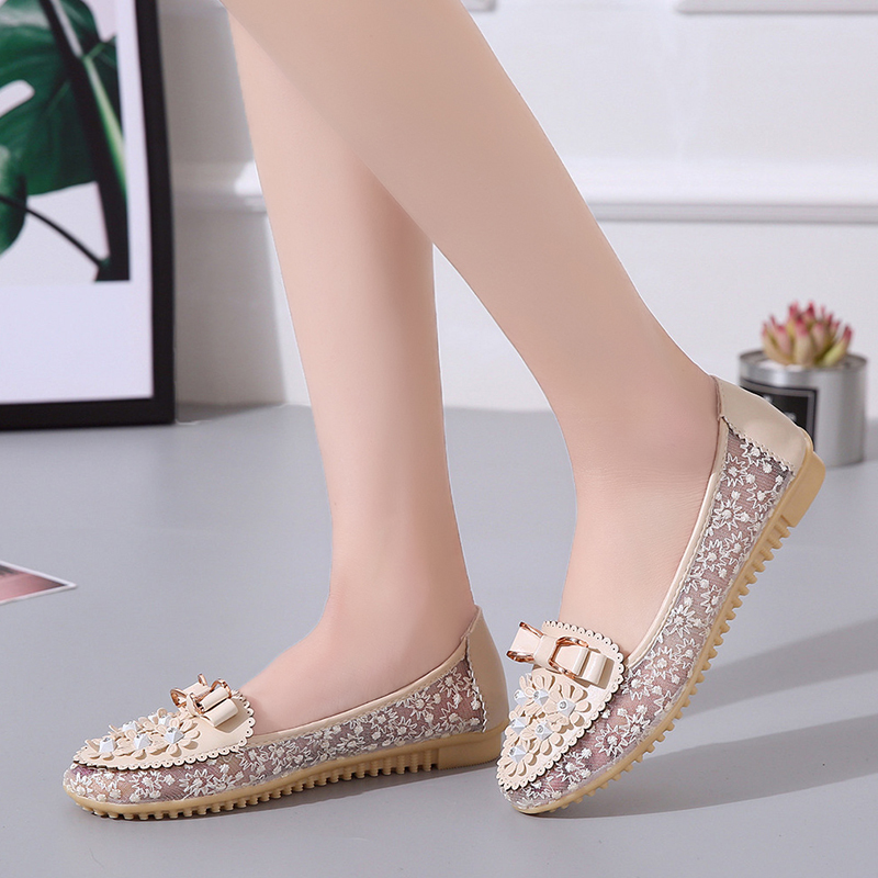 Summer Breathable Solid Color Vulcanized Shoes Floral Embroidery Bowknot Loafers Women Non-slip Flower Sneakers