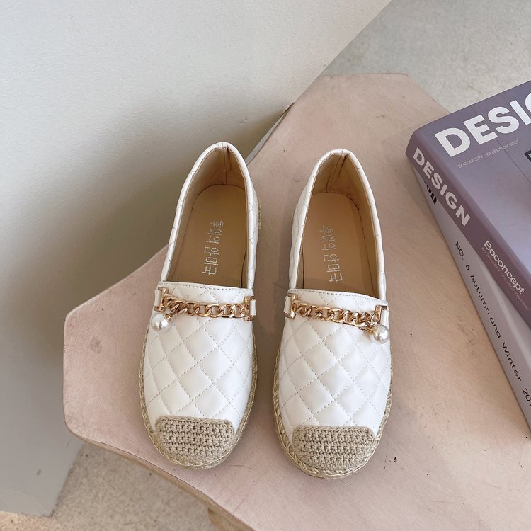 Fisherman shoes female spring and autumn small incense flat metal chain pearl single shoes one pedal women's shoes lazy shoes