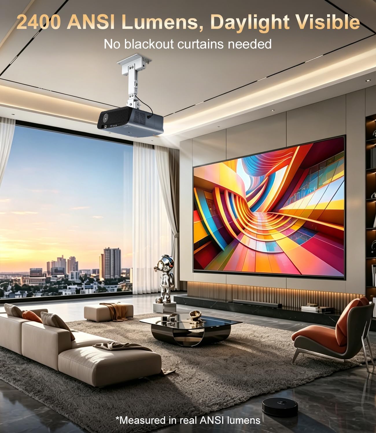 Smart Google TV Projector 4K, 2400 ANSI Daytime, 38W Dolby Audio, ToF+CMOS Autofocus/Keystone, Shorter Throw, HDMI ARC, NFC, Projector with WiFi6 and