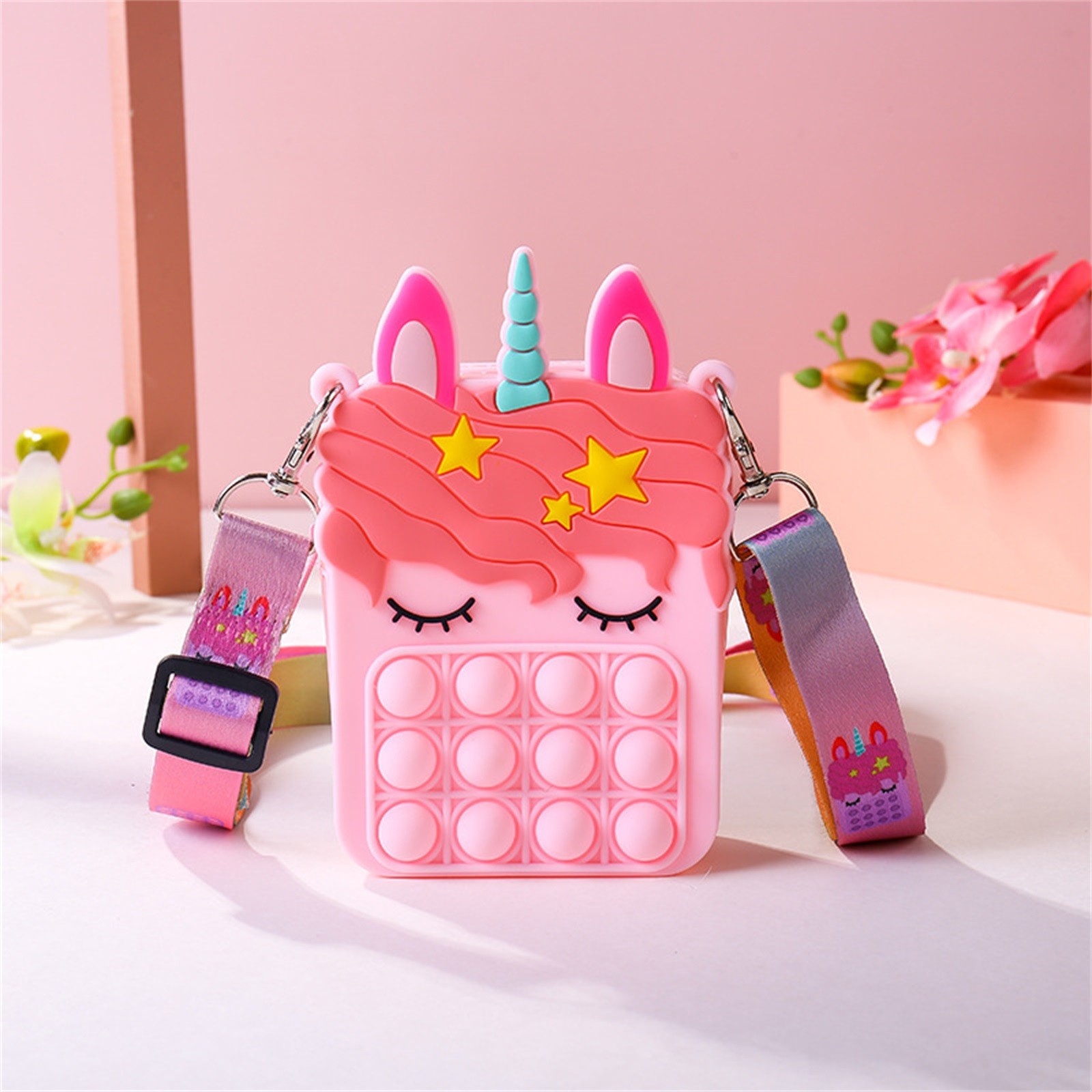Fashion Push Bubbles Fidget Toys Rainbow Unicorn Kawaii Coin Purse Children Wallet Ladies Cosmetic Bag Simple Dimple Fidget Toy