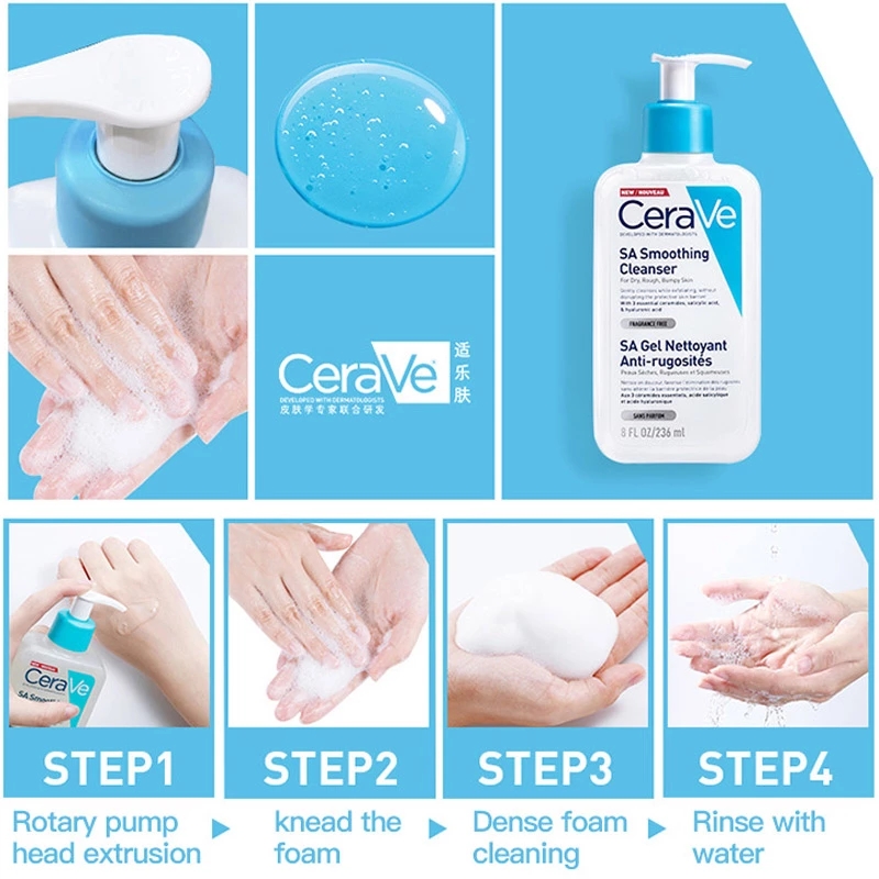 CeraVe SA Smoothing Cleanser Acne Treatment Hydrating Cleaner Moisturizing No Stimulation For Oily Dry Skin Face Wash 236ml