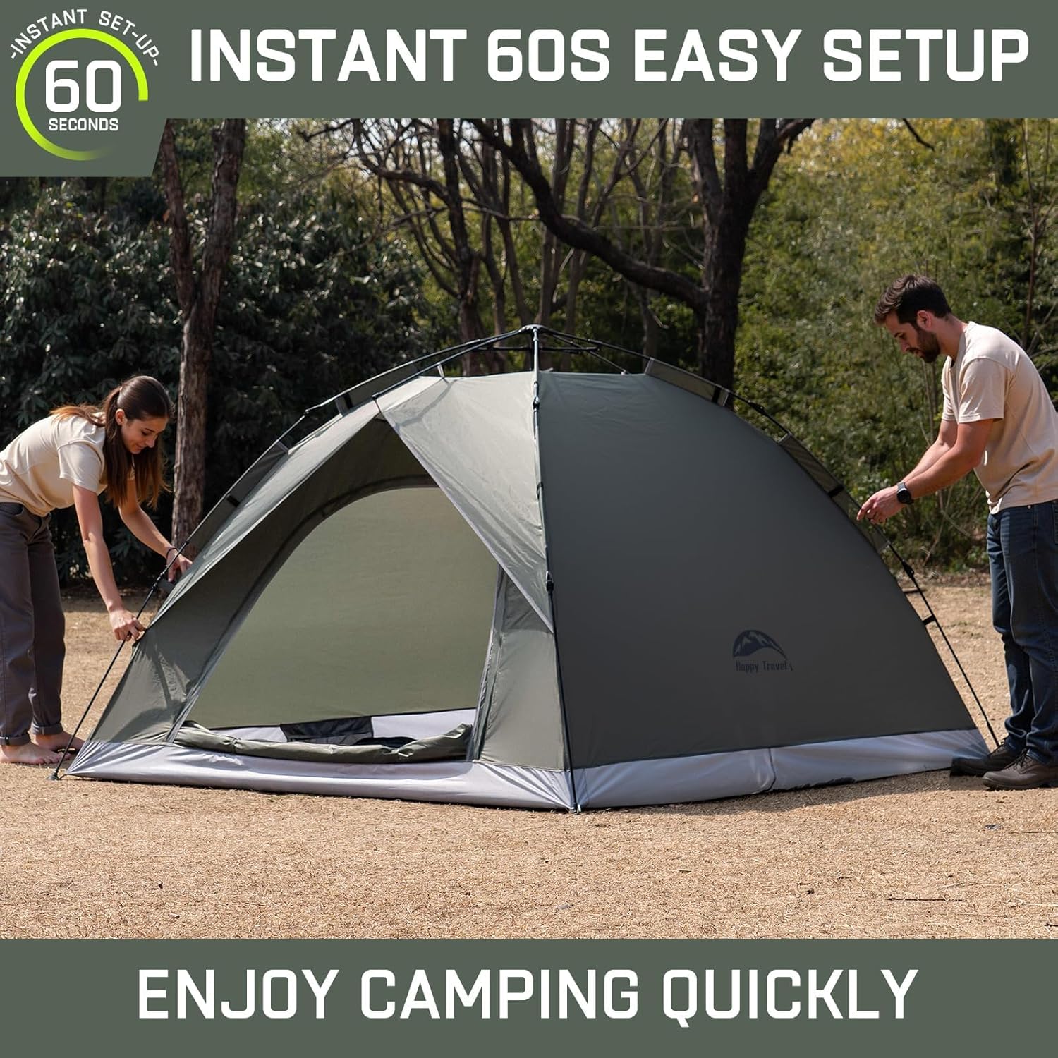 Happy Travel 1/2/3/4 Person Camping Tent, Instant Easy Pop Up Tents for Camping,Automatic Waterproof Family Camping Tent, Easy Set Up Tent,Portable Wi