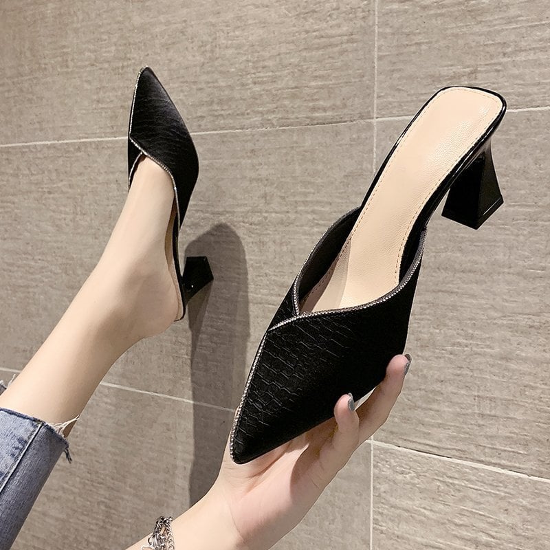 Baotou Rhinestone Half Slippers Women's Outwear Fashion 2023 New Summer High Heel Muller Sandals Ins Fashion