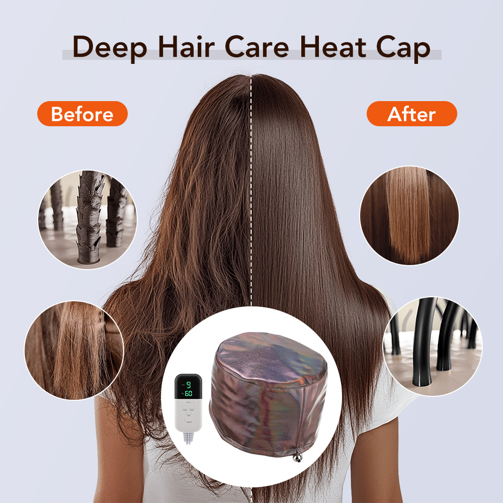 9 Temp 5 Timer PU Leather Hair Steamer Cap Waterproof Thermal Heat Cap for Home Hair Care Styling Tools Hair Care Spa Hat