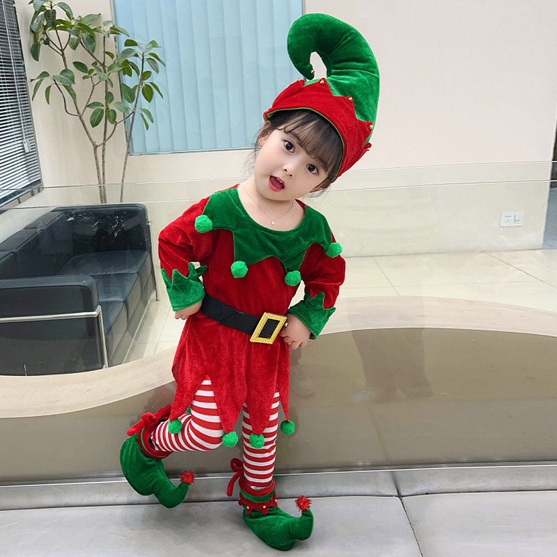 Christmas Costume Elf Princess Dress Performance Baby Girl Clothes Cosplay Clothing Hat Shoe Covers Shirt Pants Outfits