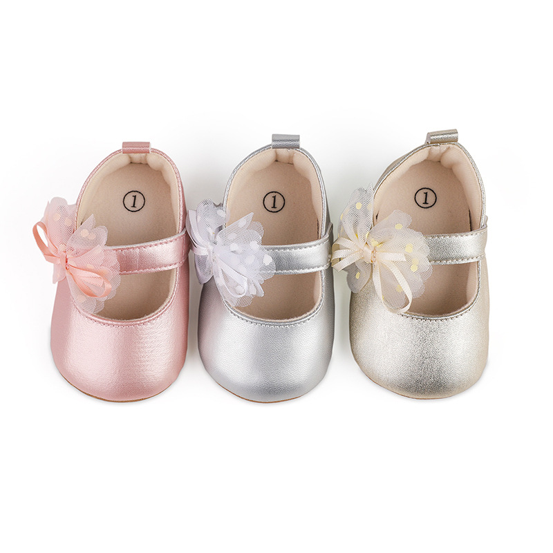 1Pair Newborn Baby Flats Princess Flower Girls Shoes PU Leather Non-Slip Adorable Wedding Party Toddler Shoes 0-18 Months