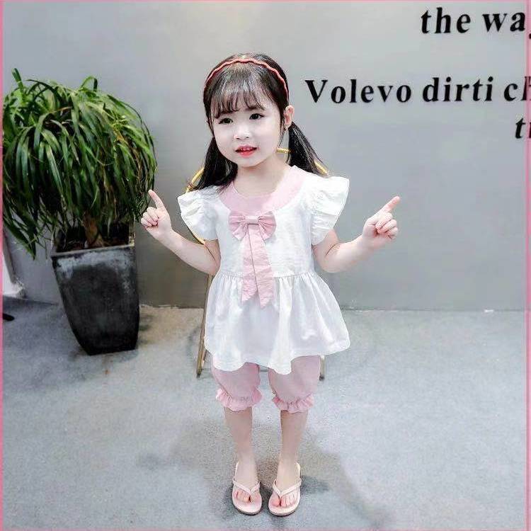 Two Piece Kids Girls Clothing Set with Chiffon Vest Top and Shorts