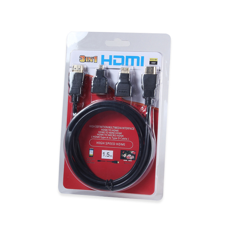 1.5m HDMI TO HDMI cable 3 In 1 HIGH SPEED HDTV CABLE 3D V1.4 FULL HD 1080P Mini HDMI Adapter Micro HDMI Connector HDMI Cable