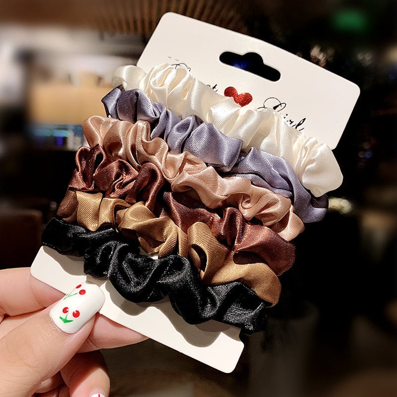 6pcs/Set Solid Silk Elastic Hair Bands Women Headband Scrunchie Rubber Band Girls Ponytail Holder Fashion Hair Accessories
