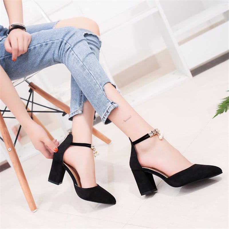 Ladies Sandals Shoes Women L Luxury Sandals Ankle Mid Heel Block Party Open Toe Square Shoes Zapatos De Mujer