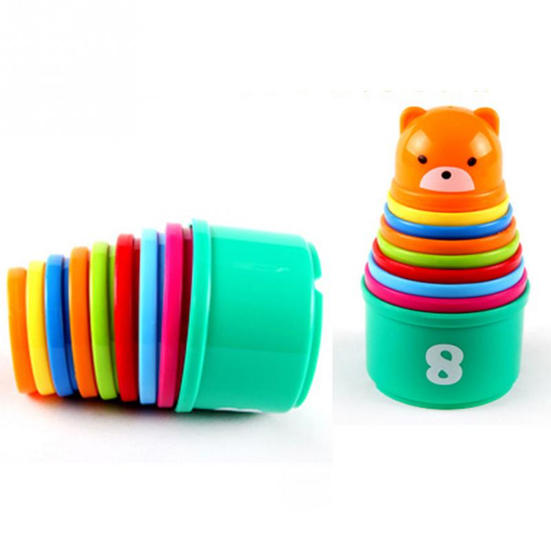 Christmas Gift 9Pcs/set Excellent Baby Children Kids Educational Toy New building Puzzles Figures Letters Folding Cup Pagoda