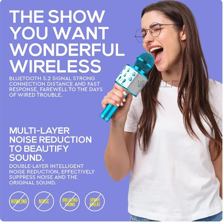 Karaoke Bluetooth Speaker With Microphone,Rechargeable Portable Voice Changer Wireless Bluetooth Mic for Children