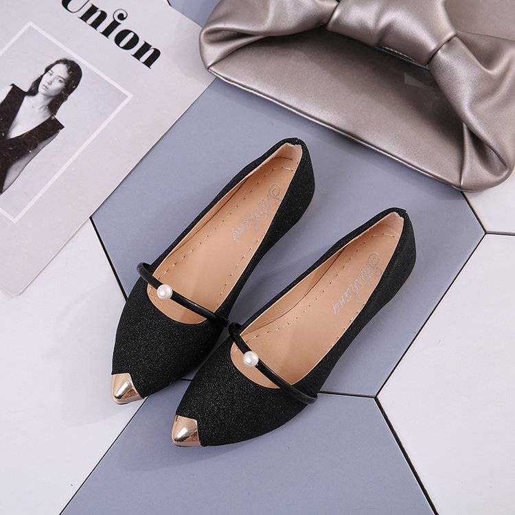 Buy 1 Get 1 Flats Gold Pointed Toe Mary Janes Shoes Woman Slip on Flat Shoes Bead Ladies Shoes Comfortable Loafers
