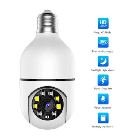 HD 1080P 360° Rotate Auto Tracking Panoramic Camera Light Bulb Wireless Wifi PTZ IP Camera Remote Viewing Security Surveillance